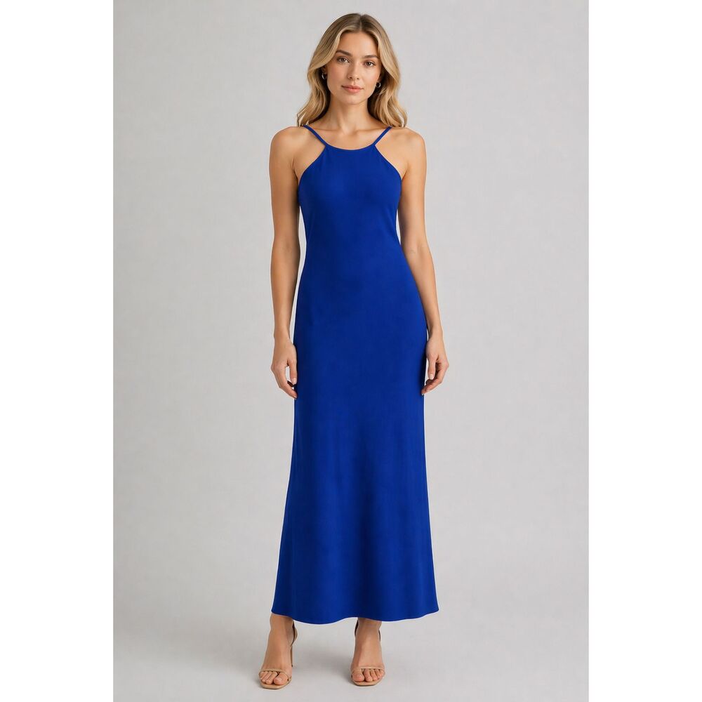 Calvin Klein Halter Low Back Maxi Gown Blue 6